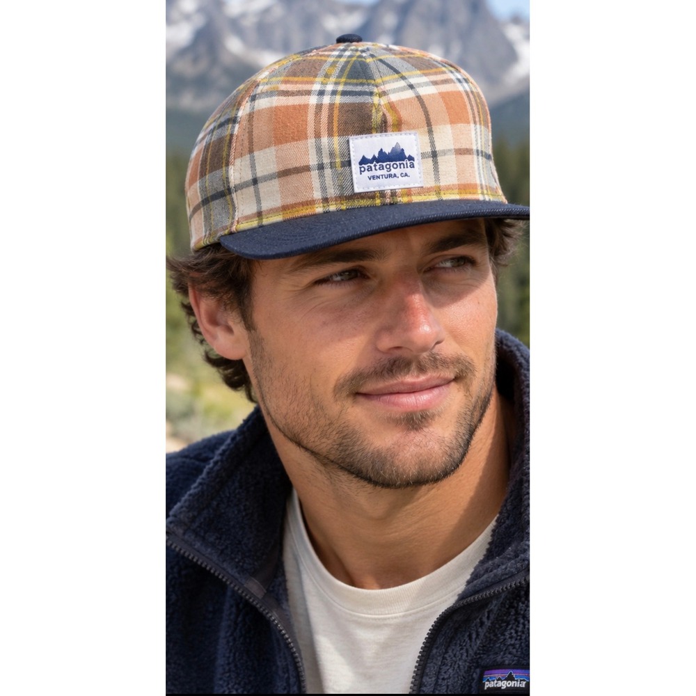 Patagonia Range Cap Fertile Brown Plaid Flannel Snapback Hat 33575 NEW Discontd